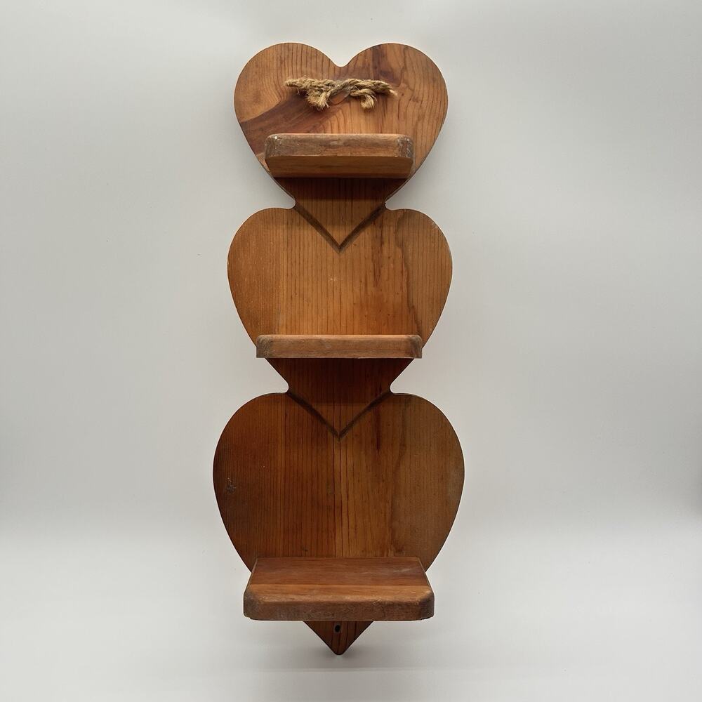Vtg Heart Wood Shelf Three Tier Hanging Grandma Core Cottage